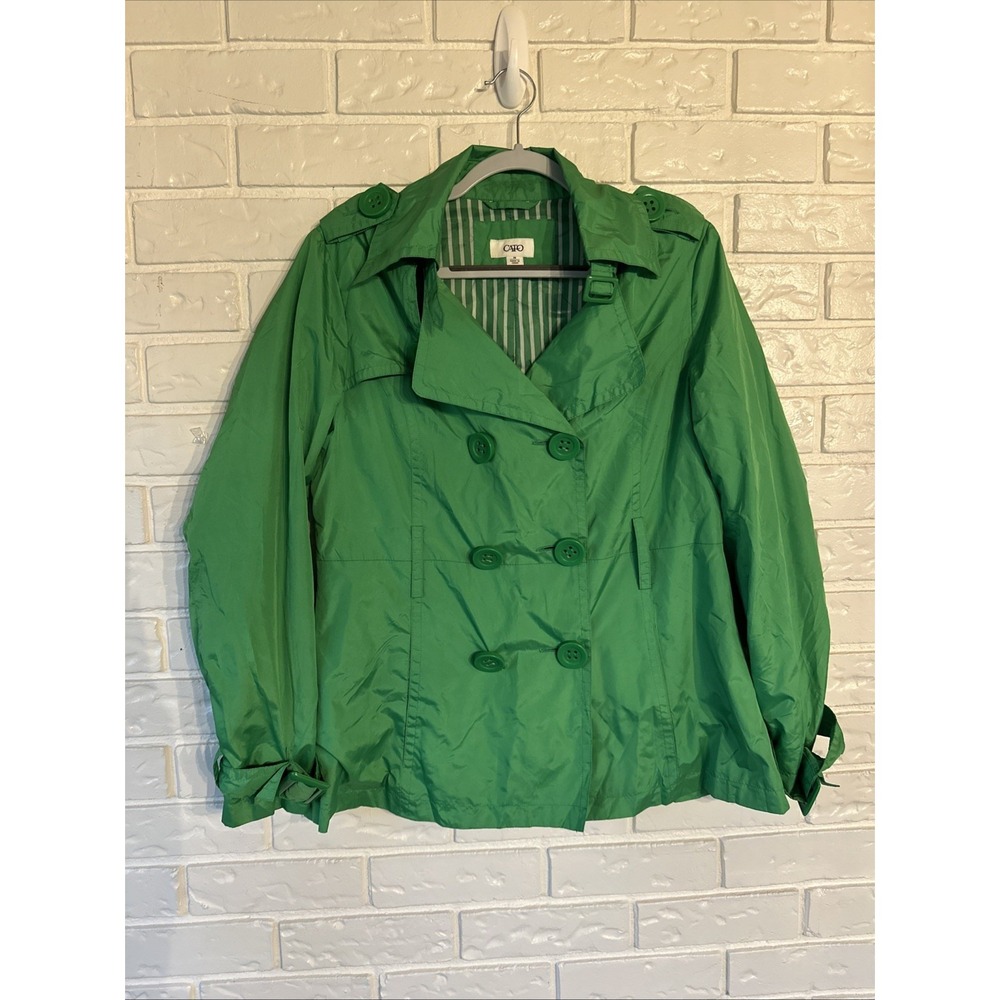 Cato Women's Size M Green Cropped Trench Jacket With A Striped Lining 60s Insp